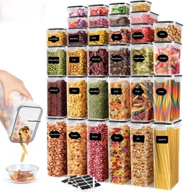 JUJOJB 64 PCS Airtight Food Storage Containers With Lids BPA Free,6 Pack With Pouring Spout Cereal Containers Storage for Kitchen Pantry Organization and Storage,Dishwasher safe,Labels Marker