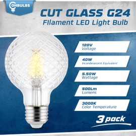 OHBULBS 3 Pack - G25 Cut Glass Clear LED Light Bulb 5.5 Watt Dimmable Decorative Filament LED Medium Base | 3000K White Light