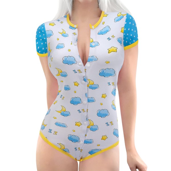 Littleforbig Cotton Romper Pajamas Bodysuit -Baby Sleepytime Onesie Blue