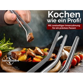 InstrumenteNrw Kitchen Tweezers | Barbecue Tweezers | Cooking Tweezers | Stainless Steel | Gourmet Quality | Curved Design (20.0 cm)