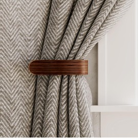 2 x Waveply Wood Curtain Holdbacks Plywood Drapery U Shaped Hook Tiebacks for Wall (Walnut)