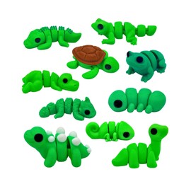 10-Piece Mini Fidget Green Animals - Cute Little Articulated Fidget Toy Figures, Flexible, Fun for Office, Class, Work, or Decoration