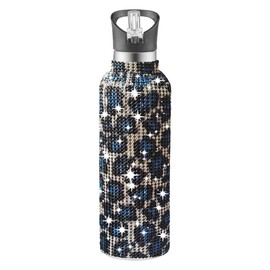 Ruinapleco Bling Water Bottle Rhinestone, Diamond Water Bottle with Lid, Rhinestone Water Bottles for Women,Bling Tumblers 750ml（25oz）,Leopard Blue