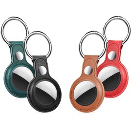 Pubiao Pack of 4 Protective Case Made of PU Leather Tag with Key Ring Air Tags Case Key Ring Shockproof Protector Locator Tracker Case Anti Fall Case Pendant
