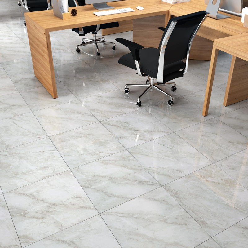Wallercity Shiny White/Gray Peel and Stick Floor Tiles 18-Pack Self