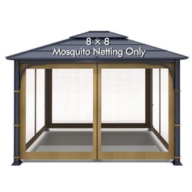 Gazebo Universal Replacement Mosquito Netting - Wonwon Outdoor Gazebo Canopy 4-Panel Screen Walls with Zipper for 8' x 8' Gazebo (Mosquito Net Only) (Khaki)