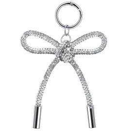 InnoHHustle Silver Bow Keychain Accessories Rhinestone Bow Key Chains Keys Charms Accessories for Women Girls Cute Ribbon Bowknot Pendant Bag Charms Backpack Charms Key Ring
