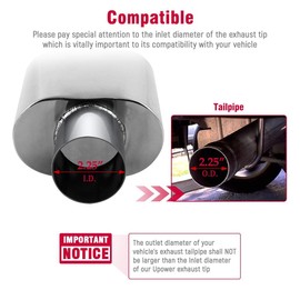 Upower Exhaust Tips 2.25" Inlet 5.5"x3" Outlet 9" Long Stainless Steel Weld-On Rectangle Exhaust Tailpipe Tips