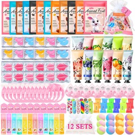 144 piezas de suministros de fiesta de spa para mujeres, artículos esenciales para el día de spa, incluyen máscaras faciales, cuidado de la piel, juegos, bálsamo labial, parches debajo de los ojos