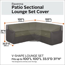 Classic Accessories Ravenna Water-Resistant 100 Inch Patio V-Shaped Sectional Lounge Set Cover, Patio Furniture Covers