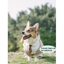 HDKUW Large Dog Wedding Shirt, Dog Tuxedo with Bow Tie, Dogs Wedding Formal Suit, Doggie Prince Gentleman Costume for Medium Large Dogs Khaki L