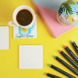 10 Pack White Unglazed Ceramic Tiles for Crafts with Cork Backing Pads for Coasters, DIY Arts and Crafts (4.25 x 4.25 in, Square)