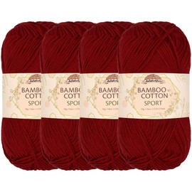 JubileeYarn Bamboo Cotton Sport Yarn - 50g/Skein - Red Hot Red - 4 Skeins