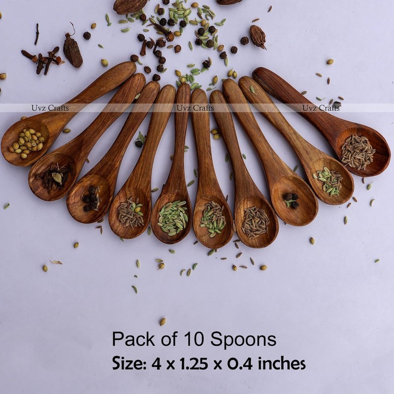 Uvz Crafts Mini Wooden Spoons for Spice Jars, Salt, Sugar,