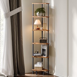 IRCPEN 6 Tier Corner Shelf, 66.5'' Tall Standing Shelf, Narrow Display Shelf Stand, Modern Corner Bookshelf, Plant Stand, Corner Bookcase for Living Room, Bedroom, Bathroom, Rustic Brown LCS502R