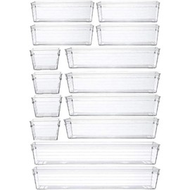 Makeup Drawer Organizer Storage Trays For Makeup, Kitchen, Bedroom, Office, Desk, Versatile Plastic Clear Drawer Organizer. Boxes Set - Size: 14pcs