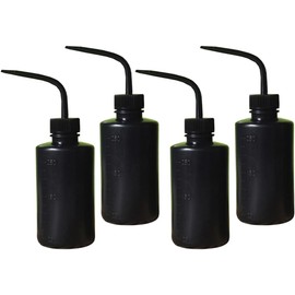 Botella de Lavado de Pestañas 250ml 4 Piezas Plástico Negro Boquilla Curvada 85°, Diseño Interior Cóncavo, Uso en Laboratorio Flores y Plantas