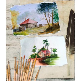 Fausta 300 GSM /50 Sheets Handmade Cotton Paper, White Deckle Edge Blank Drawing Paper (A4 (11.7 x 8.3 inches)), Cotton Rag Blank Handmade Paper, Mixed Media Loose Leaf Paper for Sketching and Writing