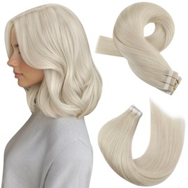 Moresoo Real Hair Extensions Tape, 40 Pieces, 60 g, Invisible Tape Extensions, #60 Platinum Blonde, 12 Inches, 30 cm, Fashion, Straight Hair, Silky Soft