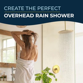 HammerHead Showers All Metal 12 Inch Ceiling Mount Shower Arm and Flange with Set Screw, Extra Long Straight Shower Arm for Rain Shower Head, Ceiling-Mounted Rain Shower Arm, Brushed Gold