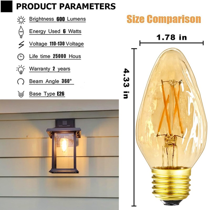 LEOOLS E26 Vintage Edison Bulbs 6W Dimmable LED Bulbs 2700K
