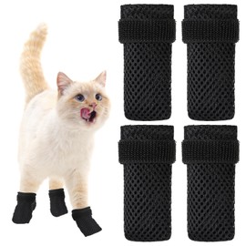 Cat Claw Covers, 4 Packs Cat Mittens to Prevent Scratching Black Anti Scratch Cat Boots Breathable Mesh Cat Paw Covers Adjustable Cat Claw Protectors Socks for Indoor Cats Pet Bathing Cutting Nails, L