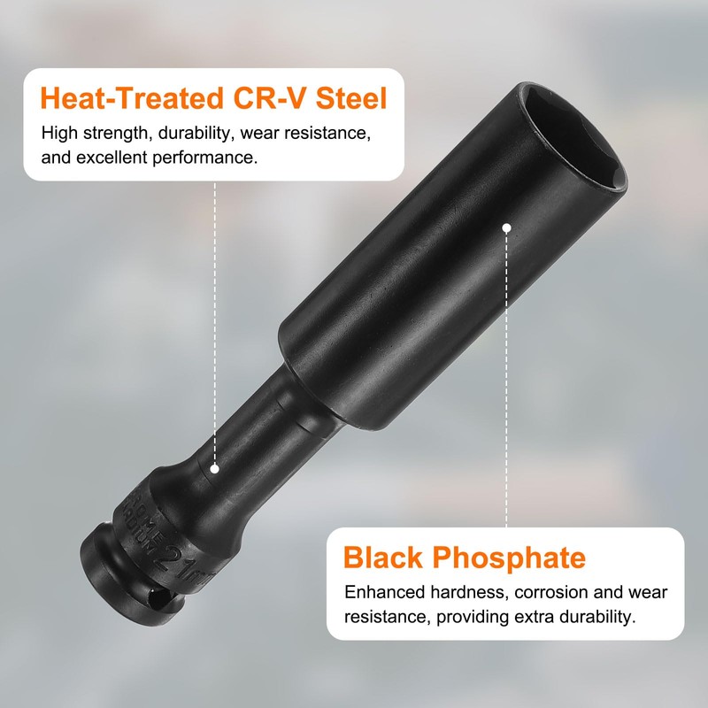 HARFINGTON Deep Thin Wall Impact Socket 21mm Metric 6 Point