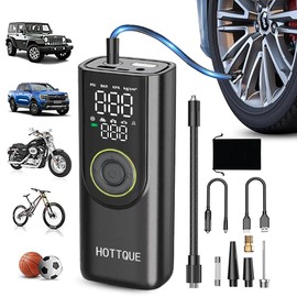 HOTTQUE Multifunctional Tire Inflator Portable Air Compressor Cordless Tire Inflato 150 PSI with Digital Pressure Gauge 12V Smart Air Pump for Car Tires, Motorcycle, SUV, Bicycle, Sports Balls…