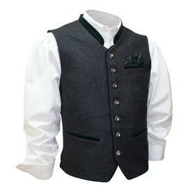 Loden Traditional Costume Gilet Lodengilet Loden Vest Elegant Costume Gilet Sleeveless Costume Anthracite Dark Grey Brocade Pocket Square Festival Music Occasion Wedding, Size: 48, Colour: Green