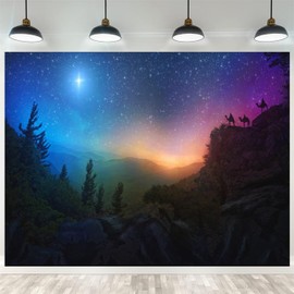 Fmarui 5x3ft Nativity of Jesus Backdrop Three Wise Men Follow The Christmas Star Photography Backgrounds Star of Bethlehem Starry Sky Night Jesus Birth Christian Church Decor Photo Props