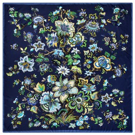 53” Large Head Scarf for Women - Silk Satin Scarf for Hair Wrapping at Night Bandana Square Scarf for Sleeping (Flower Blue)