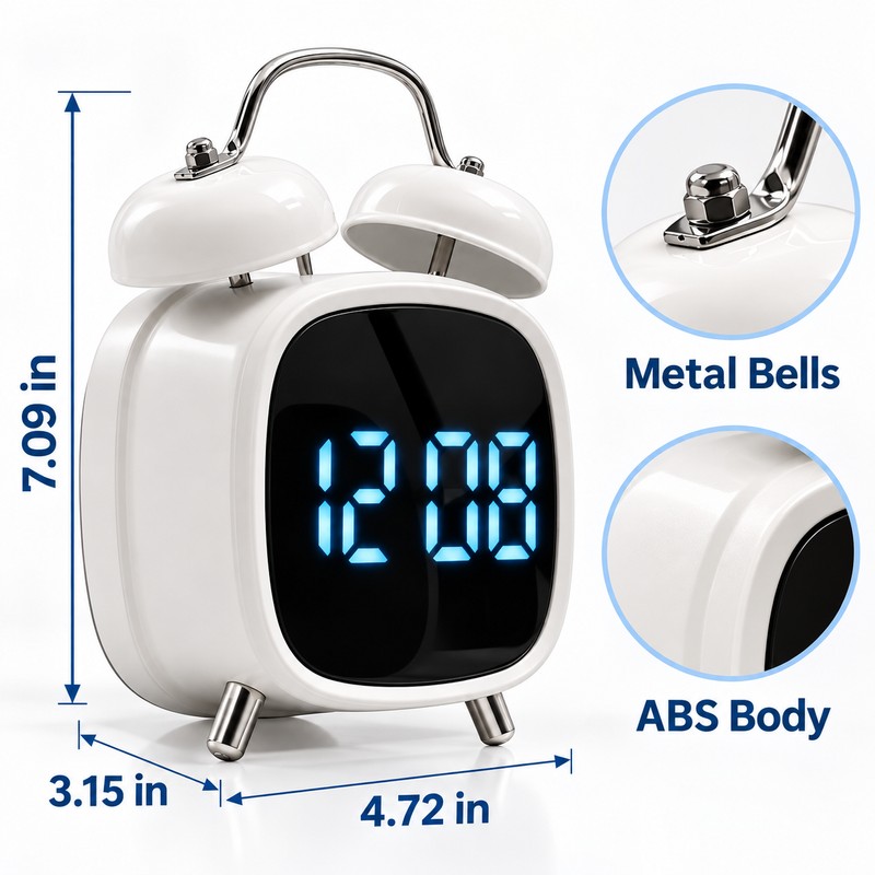 Super Loud Digital Alarm Clock with Dual Bell – LED