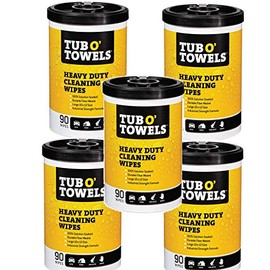 Tub O Towels TW90 Heavy-Duty 10" x 12" Size Multi-Surface Cleaning Wipes, 90 Count Per Canister, 5 Pack