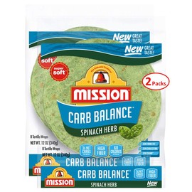 Mission Carb Balance Spinach Herb Tortilla Wraps 8" 2/8 Count (16 Tortillas)