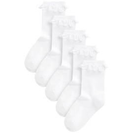 NEXT Pack of 5 Ruffled Socks with Padded Sole, White, 23 - 26