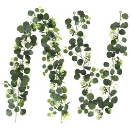 Pack of 2 Artificial Eucalyptus Garlands, 1.8 m Eucalyptus Decorative Hanging Plants, Eucalyptus Leaves Garland, Wedding Decoration, Artificial Hanging Plants Decoration for Wedding Arches, Gardens