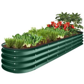 Best Choice Products 8x2x1ft Outdoor Metal Raised Garden Bed, Oval Deep Root Planter Box for Vegetables, Flowers, Herbs, and Succulents w/ 108 Gallon Capacity - Dark Green