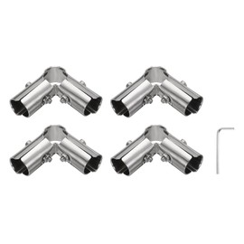 sourcing map 4Pcs 90 Degree Structural Pipe Connectors 3 Way End Rails Clamp with Wrench Stainless Steel Corner Pipe Fittings for DIY Shelf Garden Support 1" Fit Pipe Dia, Silvery