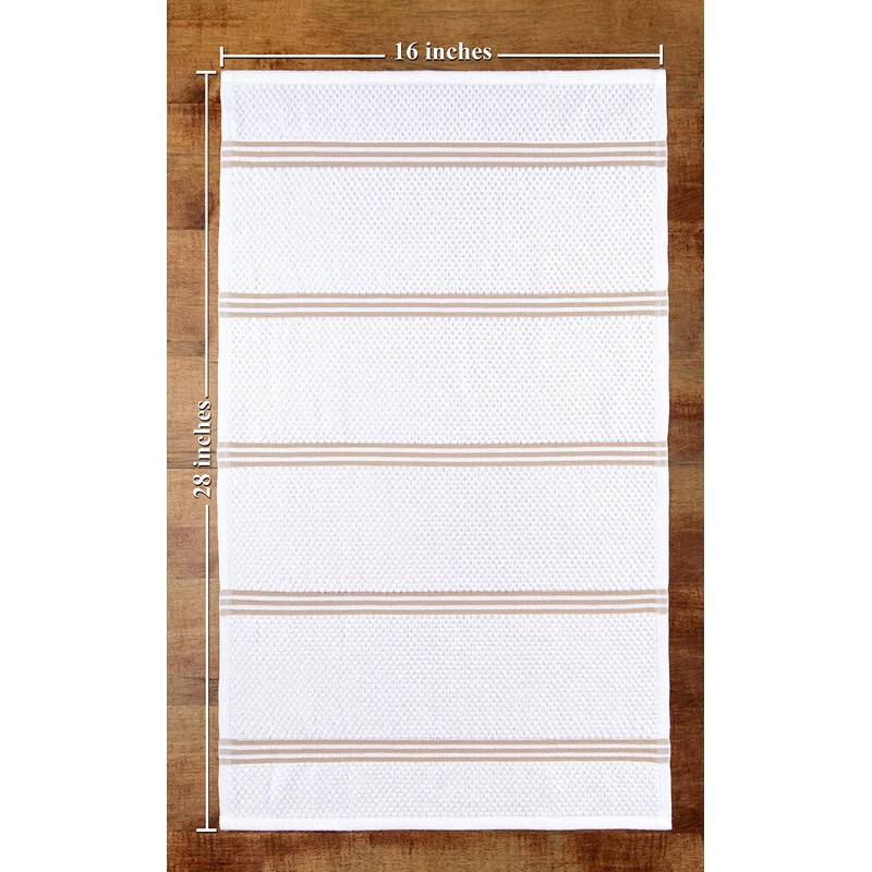100% Cotton Terry Tea Towel - Tan Plain & Stripe