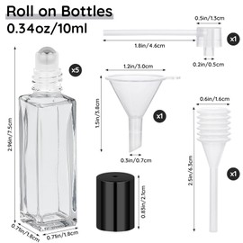 Segbeauty 0.34oz Glass Essential Oil Roller Bottles, 5pcs 10ml Roll On Bottles, Refillable Anointing Oil Bottle with Dispensing Tool Kit, Light Gray Perfume Bottle Empty, Travel Size Containers