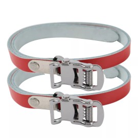 PRO+ Leather Toe Straps Mountain Bike M.T.B. Road, Fixie Bicycle Pedal Strap RED