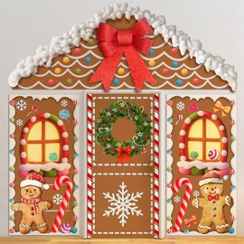 Mindsoft 3 Pcs Christmas Gingerbread House Decorations Gingerbread Door Covers Backdrop Christmas Door Banners Outdoor for Xmas Holiday Party Photography Background Front Porch Window Home Decor