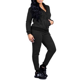 CLOCOR Track Suits for Women Set - Casual 2 Piece Outfits Sweatsuit Pocket Hoodies Long Sleeve with Patchwork Pants Set, 4-deep Gray-black, Small