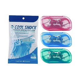 Cool Shock | Flossers con hilo firme y mango antideslizante. Incluye 3 Bolsas c/40pz .3 Estuches c/12pz.