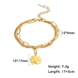 Four Leaf Clover Bracelets for Women Girls Saint Patrick's Day Heart-Shaped Lucky Bracelet Irish Good Luck Charm Stainless Steel Jewellery Gifts for Christmas New Year Birthday (Style 1-Gold)