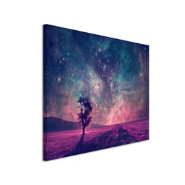 Sinus Art Wall Picture 120 x 80 cm Artistic Photography - Fantastic Milky Way with Tree on Canvas for Living Room, Office, Bedroom, Holiday Home and Much More, Razor Sharp, Top Quality