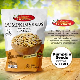 ROASTED PUMPKIN SEEDS to Eat in Shell by Premium Orchards MIXED NUTS - Salted with Sea Salt - Non-GMO Vegan Fresh Healthy Snacks/ - Great source of Plant Protein, Zinc, Magnesium & Iron (Value Pack - 3 Bags)
