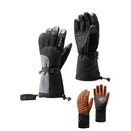 ORORO Heated Gloves for Men and Women, 3-in-1 Heating Gloves for Skiing Hiking Motorcycle (Black & Sharkskin Grey,M)