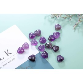 JSDDE Natural Amethyst Crystal Heart Gemstone Healing Crystal Love Palm Stones Gifts for Women Men Home Decoration 15pcs