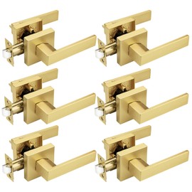Gobrico Passage Door Handle Gold Door Handles Heavy Duty Passage Function Door Lever Reversible Square Door Knob for Hallway or Closet Non-Locking Interior Door Handle 6 Pack
